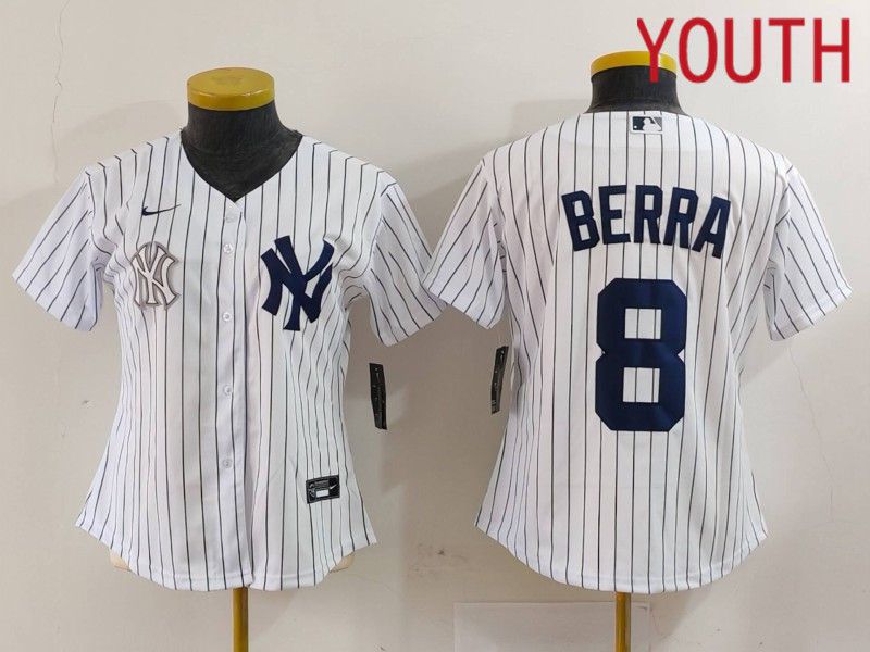Youth New York Yankees 8 Berra White stripe Game 2024 Nike MLB Jersey style 3